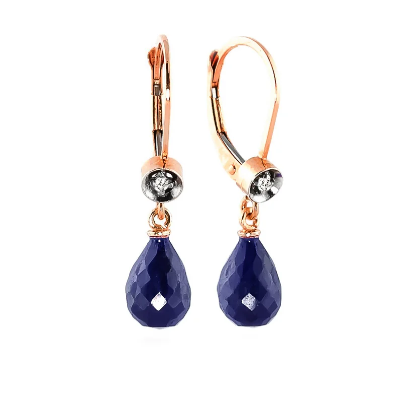 14K Solid Rose Gold Leverback Earrings Diamond & Sapphire Series