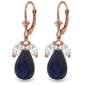 14K Solid Rose Gold Leverback Earrings Sapphire & Rose Topaz Jewelry