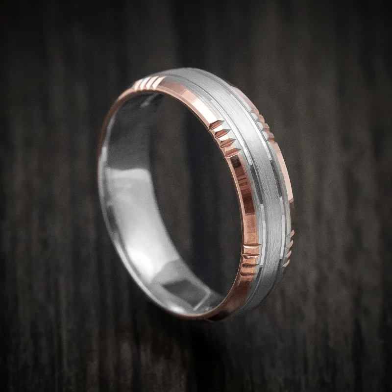 14K Two-Tone Rose and White Gold Men's Ring Custom Wedding Band