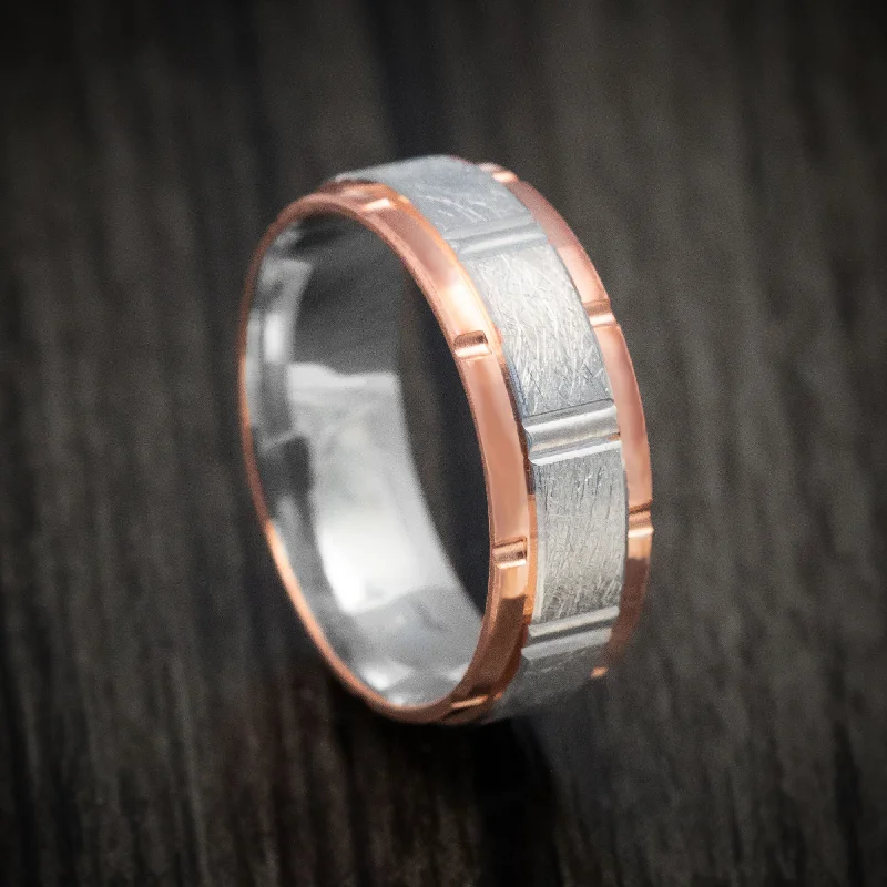 14K Two-Tone Rose and White Gold Men's Ring Custom Wedding Band