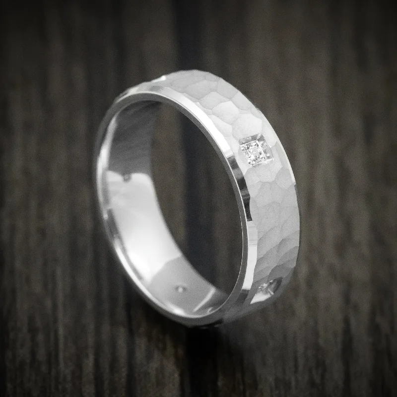 14K White Gold Men's Ring with Diamonds Custom Wedding Band