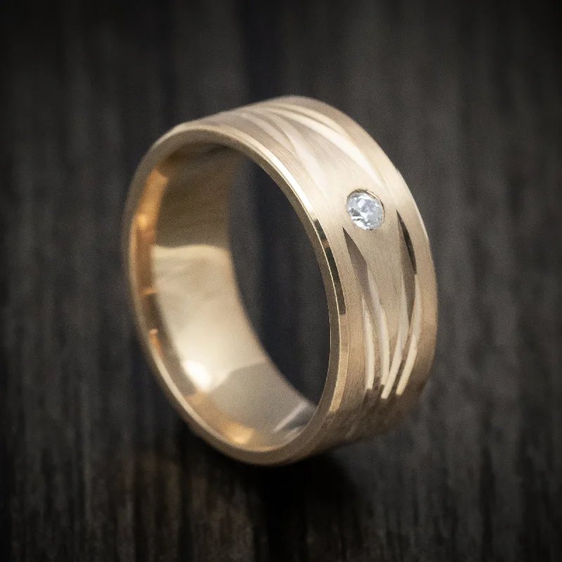 14K Yellow Gold Men's Ring with Diamond Custom Wedding Band