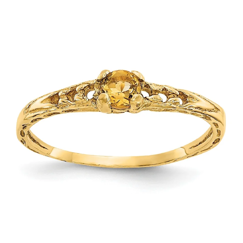 14KT Yellow Gold 3MM Round Citrine Birthstone Baby Ring; Size 3