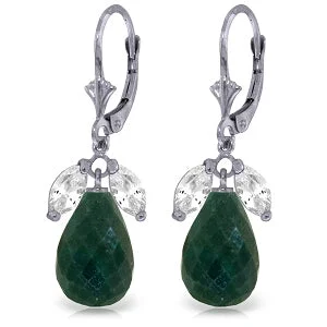 18.6 Carat 14K Solid White Gold Leverback Earrings Emerald White Topaz