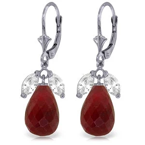 18.6 Carat 14K Solid White Gold Leverback Earrings Ruby White Topaz