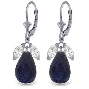 18.6 Carat 14K Solid White Gold Leverback Earrings Sapphire White Topaz