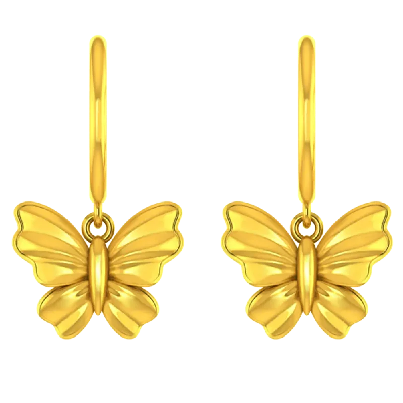 22k Beautiful Gold Butterfly Earrings With Intricate Design