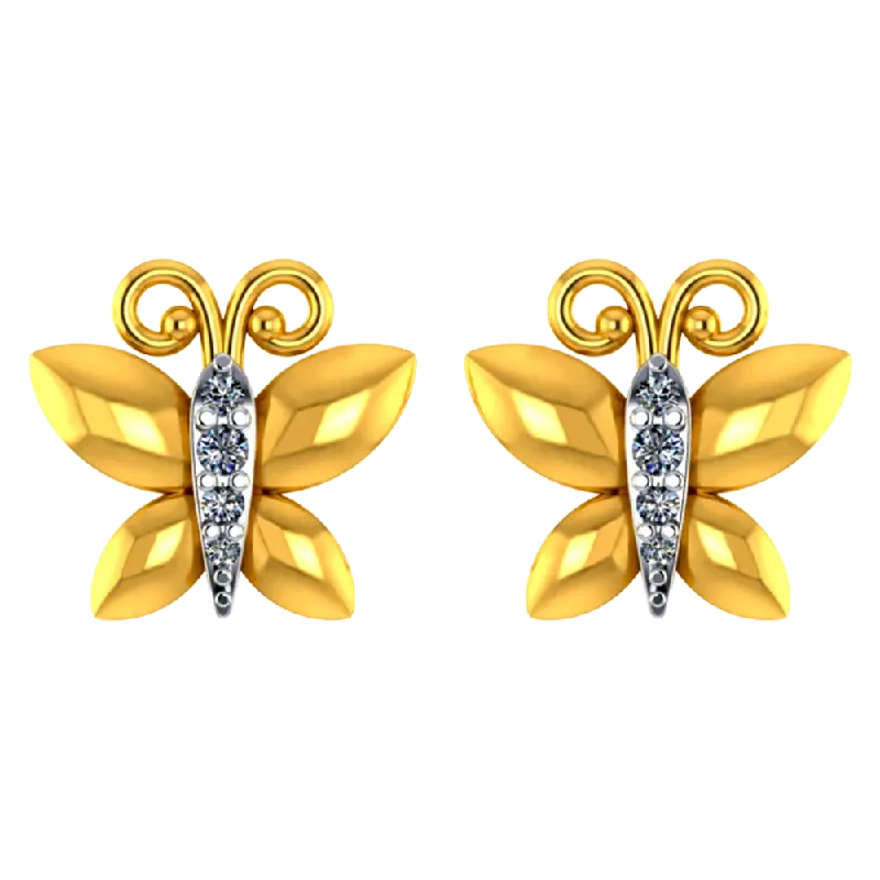 22k Butterfly Shaped Gold Earrings With Intricate Stone Detailing