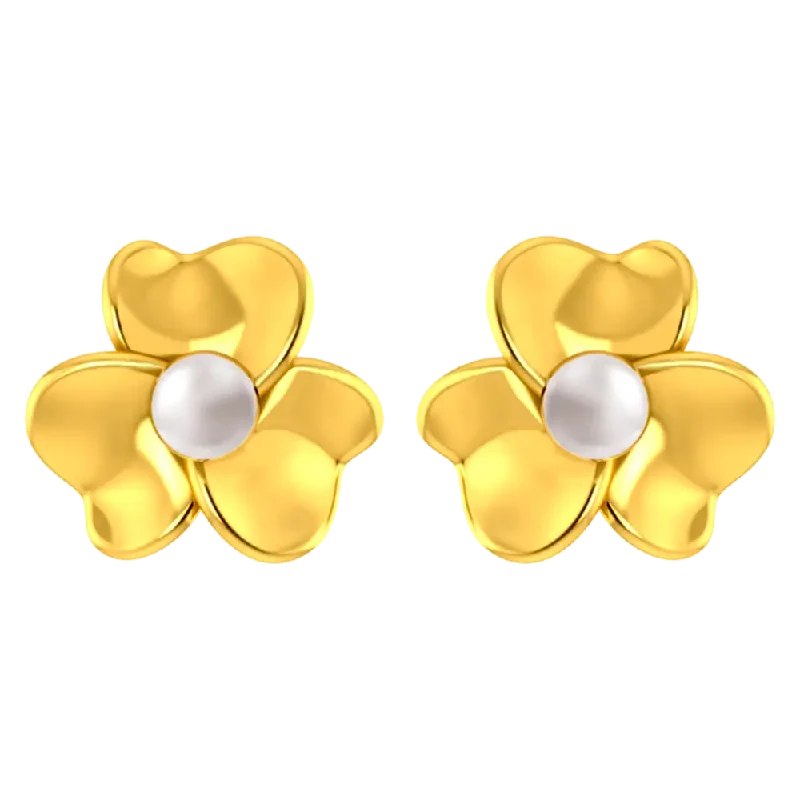 22k Detailed Earrings With Gold Petals And A Pearl In The Middle