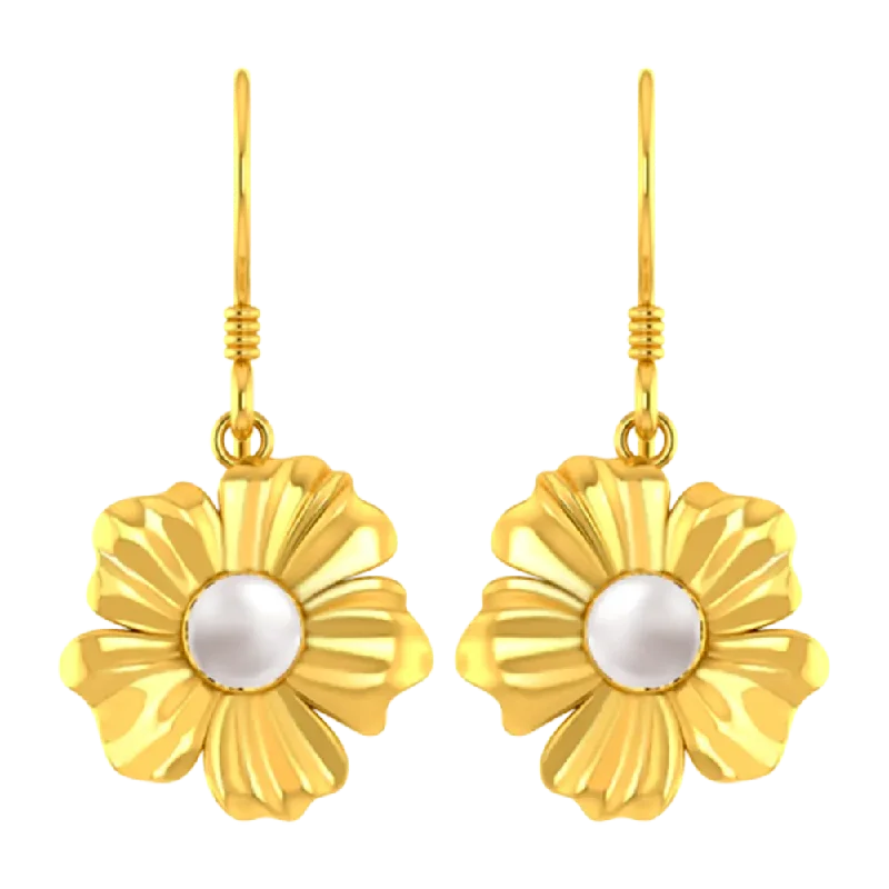 22k Flower Shaped Earrings With Gold Petals And A Pearl In Between