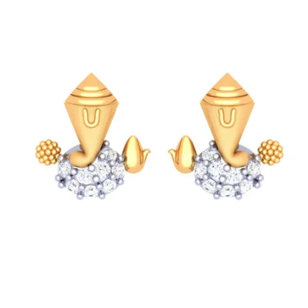 22k Ganesha Themed Gold Earrings Encrusted With Gemstone  For Festive Occasion