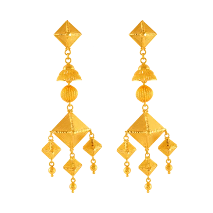 22k Gold Drop Earrings Adorned With Diamond Shaped Designs