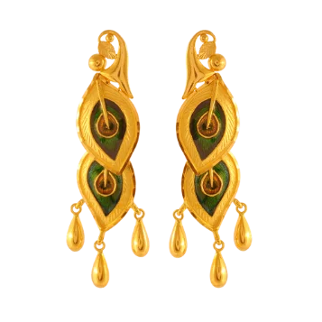 22k Gold Drop Earrings In Meenakari Peacock Feather