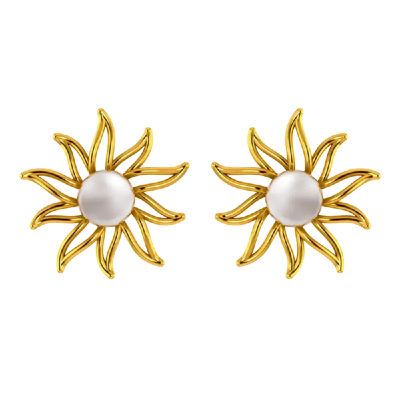 22k Gold Earrings With A Pearl In The Shape Of A Sun