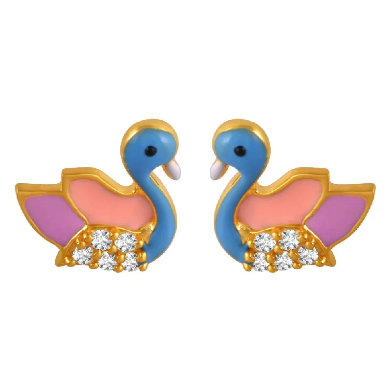 22k Gold Earrings With Colourful Duck Motifs And Stone Detailing