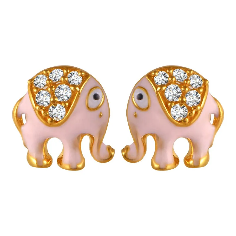 22k Gold Earrings With Pink Elephant Motifs And Stone Detailing