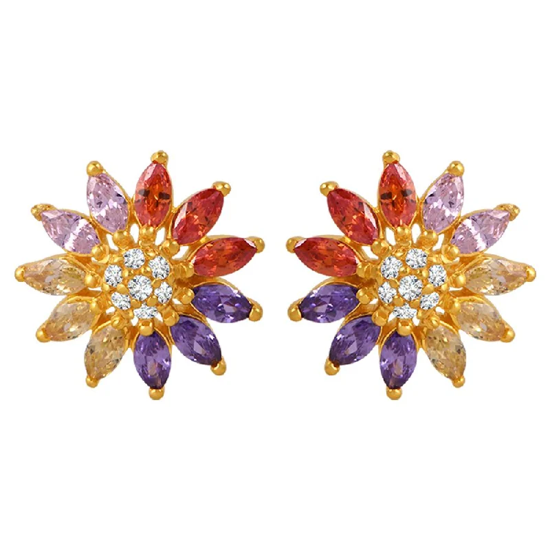 22k Gold Earrings With Rangoli-inspired Floral Design And Vibrant Hues