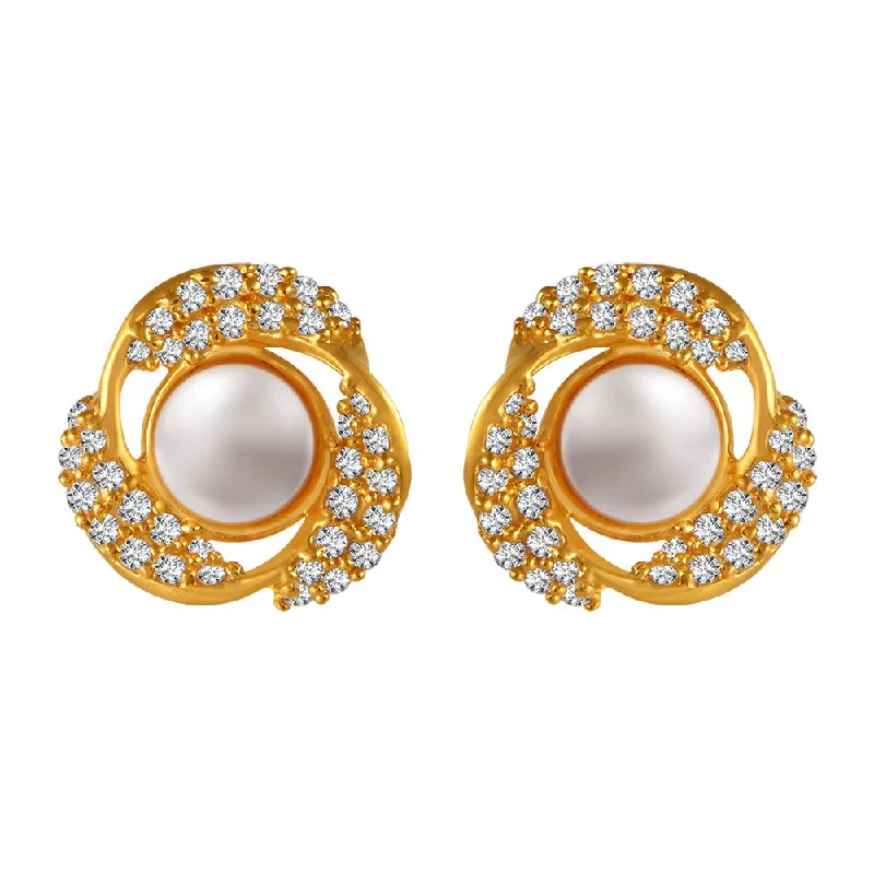 22k Gold Earrings With Stone Detailing And Pearl Center