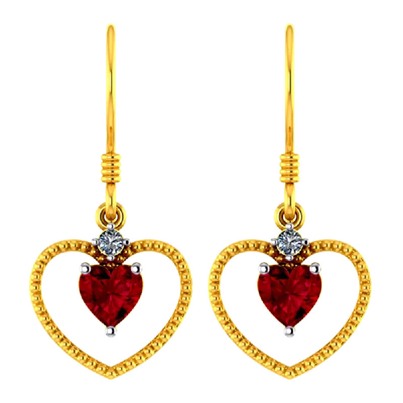 22k Heart Shaped Gold Earrings With A Red Stone