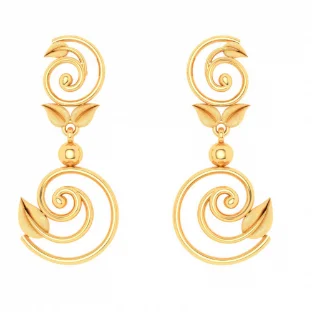 22k Spiral Gold Earrings With Tiny Leaves From Goldlites Collection