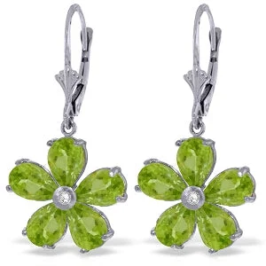 4.43 Carat 14K Solid White Gold Leverback Earrings Peridot Diamond