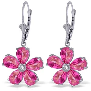 4.43 Carat 14K Solid White Gold Leverback Earrings Pink Topaz Diamond