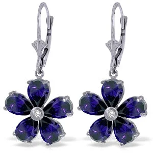 4.43 Carat 14K Solid White Gold Leverback Earrings Sapphire Diamond