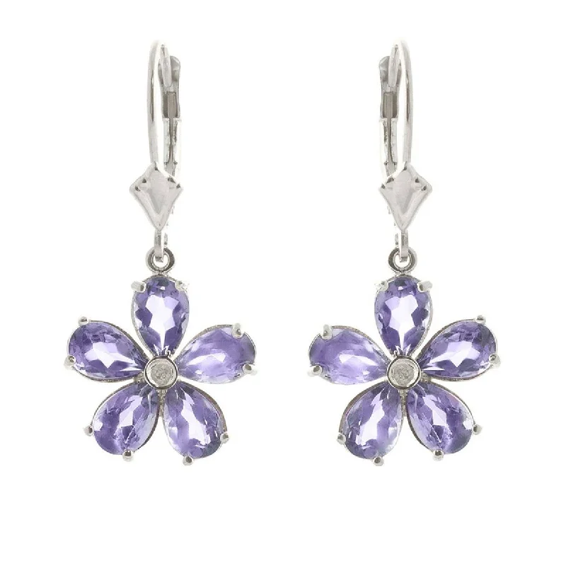 4.43 Carat 14K Solid White Gold Leverback Earrings Tanzanite Diamond