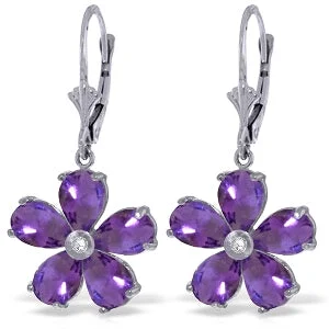 4.43 Carat 14K Solid White Gold Spring Staple Amethyst Diamond Earrings