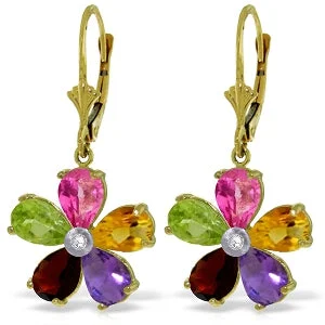 4.43 Carat 14K Solid Yellow Gold Leverback Earrings Multi Gemstones Diamond