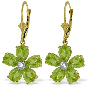 4.43 Carat 14K Solid Yellow Gold Leverback Earrings Peridot Diamond