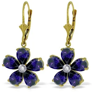 4.43 Carat 14K Solid Yellow Gold Leverback Earrings Sapphire Diamond