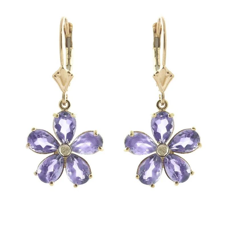 4.43 Carat 14K Solid Yellow Gold Leverback Earrings Tanzanite Diamond