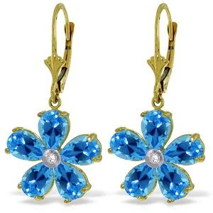 4.43 Carat 14K Solid Yellow Gold Pastoral Blue Topaz Earrings