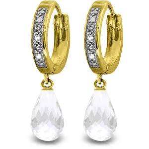 4.54 Carat 14K Solid Yellow Gold Hoop Earrings Diamond White Topaz