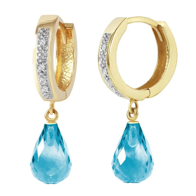 4.54 Carat 14K Solid Yellow Gold Tres Chic Blue Topaz Diamond Earrings