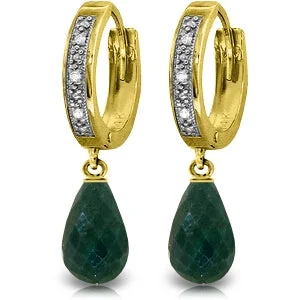 6.64 Carat 14K Solid Yellow Gold Hoop Earrings Diamond Emerald