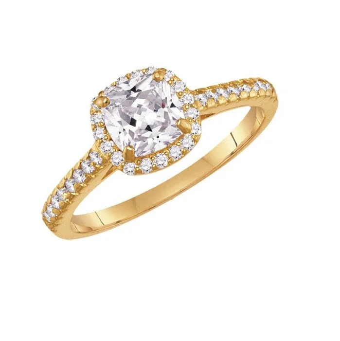 6MM Cushion White Topaz and White Sapphire Birthstone Ring in 10KT Yellow Gold