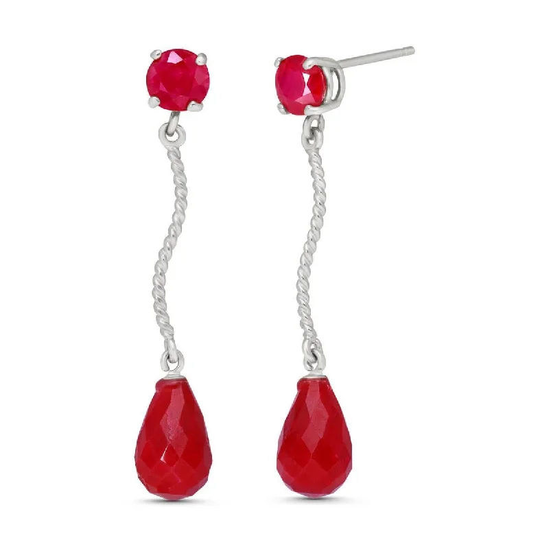 7.9 Carat 14K Solid White Gold Dangling Earrings Natural Ruby