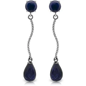 7.9 Carat 14K Solid White Gold Dangling Earrings Natural Sapphire