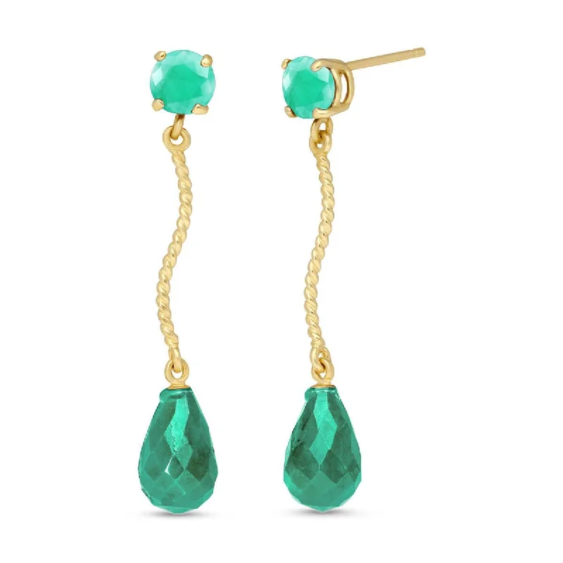 7.9 Carat 14K Solid Yellow Gold Dangling Earrings Natural Emerald