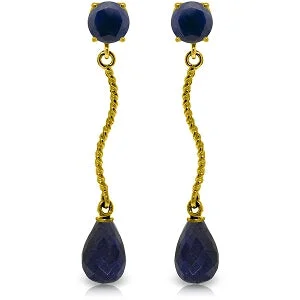 7.9 Carat 14K Solid Yellow Gold Dangling Earrings Natural Sapphire