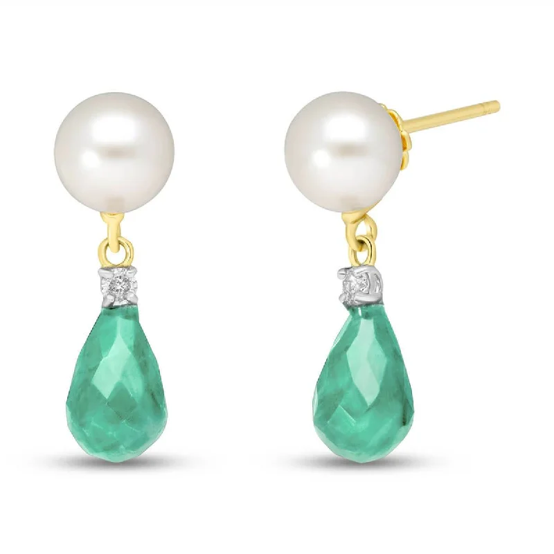 8.7 Carat 14K Solid Yellow Gold Stud Earrings Diamond, Emerald Pearl