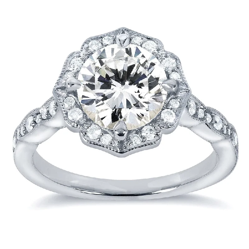 Annello by Kobelli 14k White Gold 1 3/4ct TGW Moissanite and Diamond Vintage Floral Engagement Ring