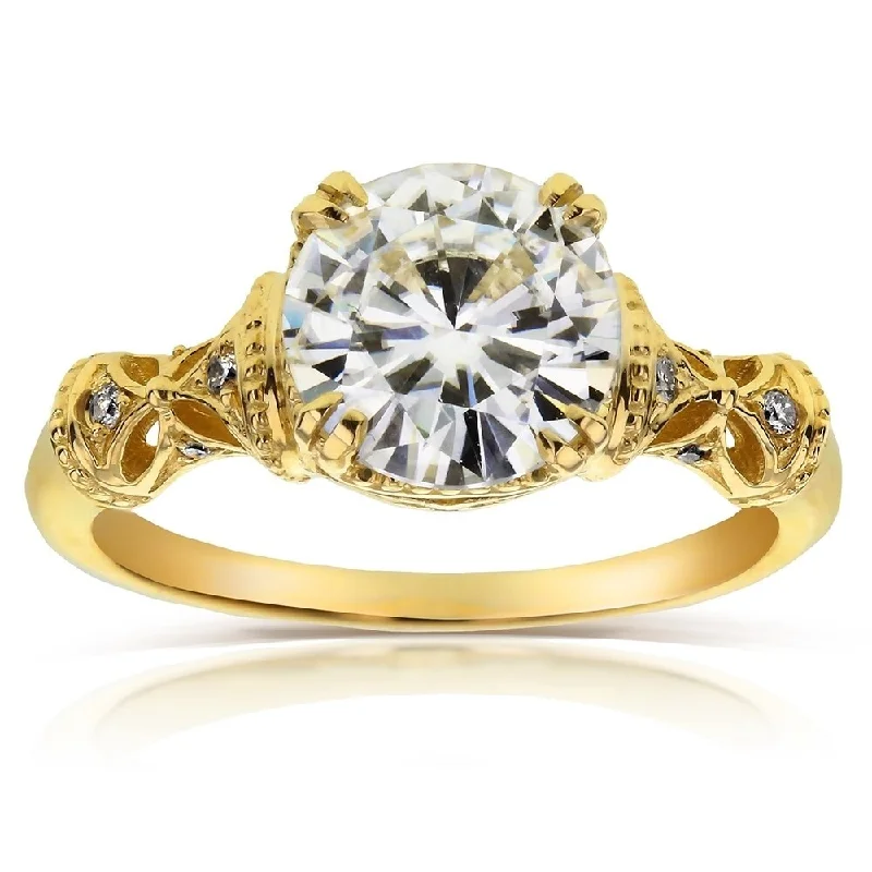 Annello by Kobelli 14k Yellow Gold 1 1/2ct TGW Round-cut Moissanite and Diamond Fancy Art Nouveau Engagement Ring