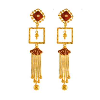 Artistic 22k Gold Hanging Earrings With Minute Details