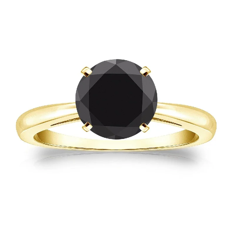 Auriya 14k Gold 2ctw Round Solitaire Black Diamond Engagement Ring