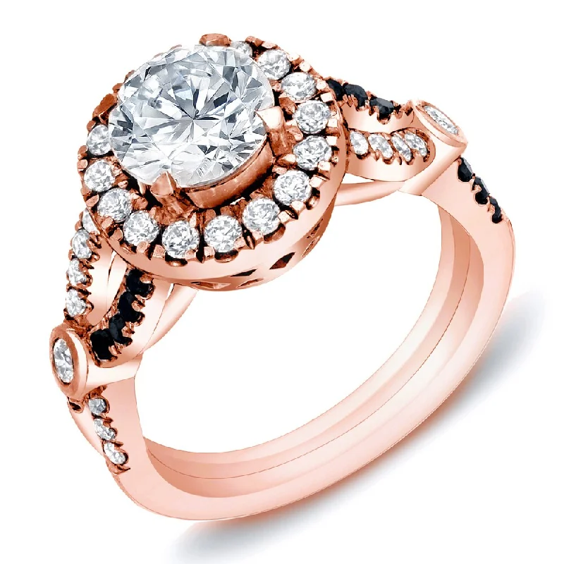 Auriya 14k Rose Gold 1 3/5ctw Modern Round Halo Diamond Engagement Ring