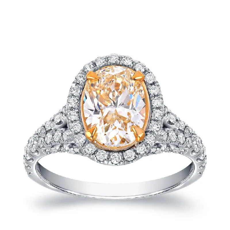 Auriya 18k Two-tone Gold 2 7/8ctw Oval-cut Yellow Diamond Engagement Ring (VS1-VS2)