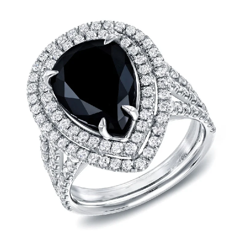 Auriya 18k White Gold 5 3/4ct TDW Pear Cut Black Diamond Ring (G-H, SI1-SI2)